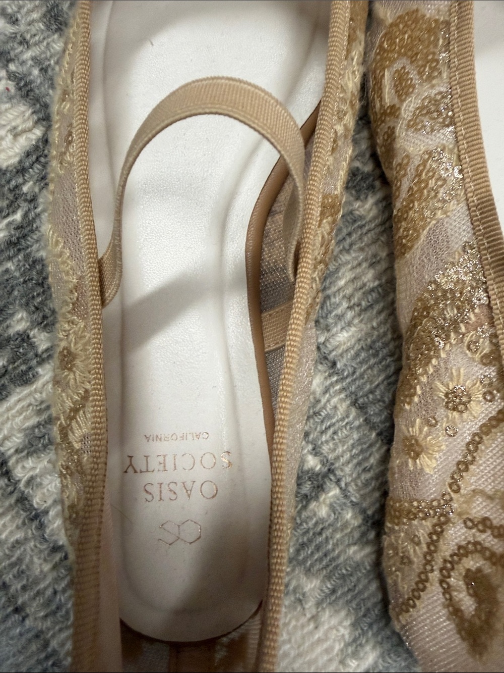 Society Metallic Beige Lace Ballet Flats with Bow - Picture 7 of 8